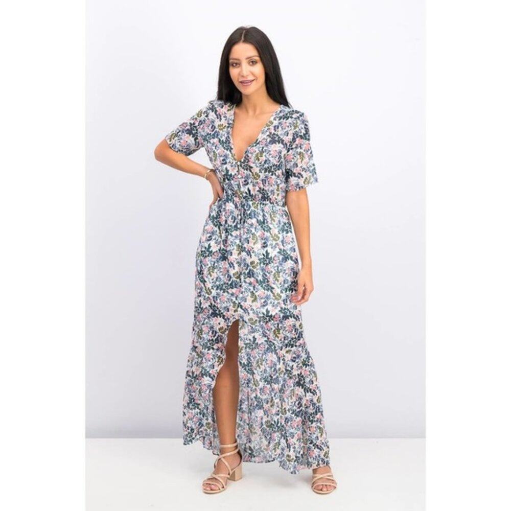 BCBGENERATION Floral Maxi Dress in Whistle White